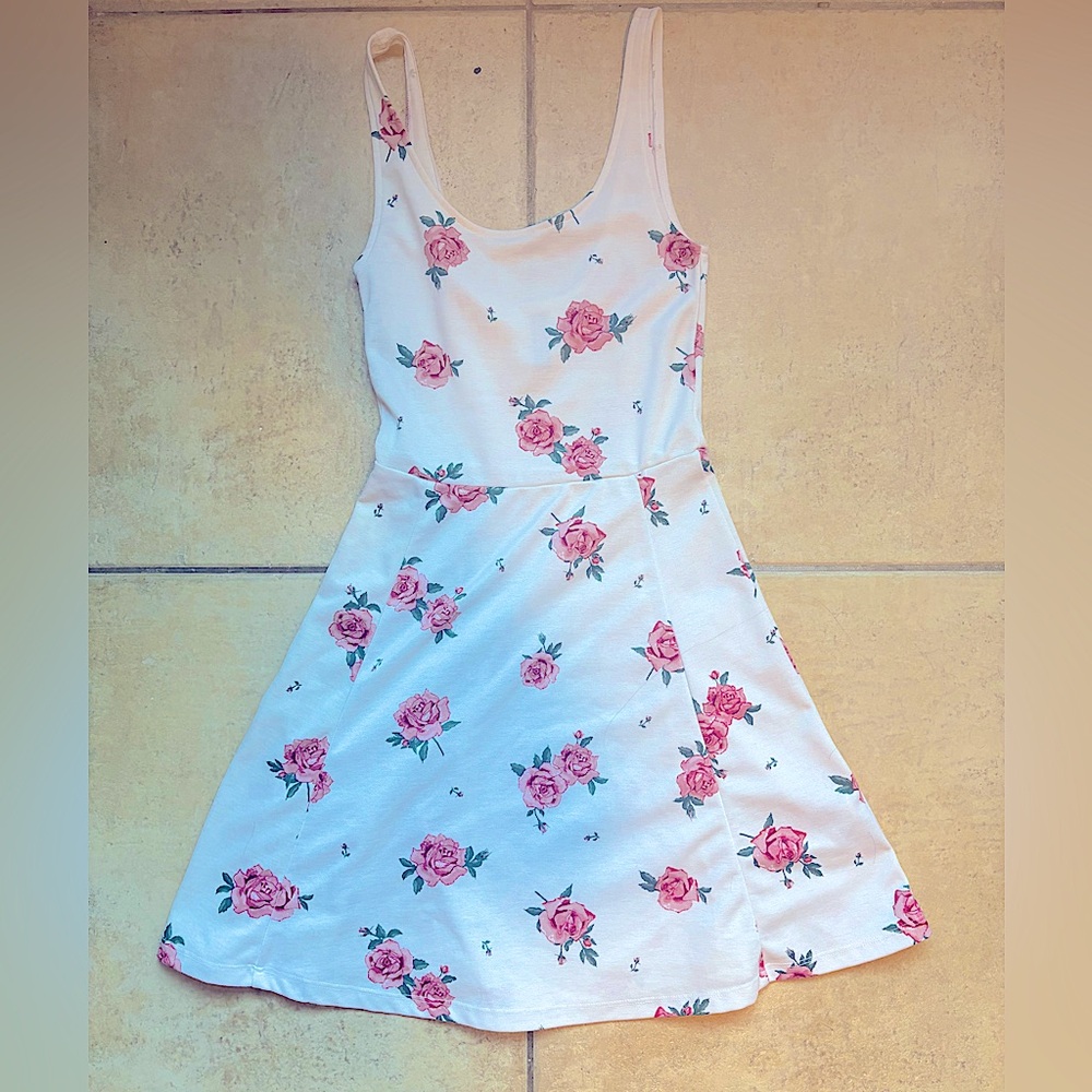 White Tank top dress with pink flowers, size 0